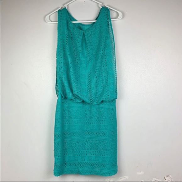 Bisou Bisou Dresses & Skirts - Bisou Bisou Teal Sleeveless Lace Sheath Dress 10